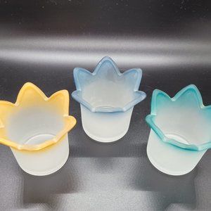 PartyLite Jewel Votive Tealight Frosted Glass Candle Holders Set of Three